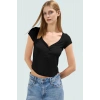 Crop Kısa Kol Bluz V Yaka Fitted Poliviskon Kaşkorse Özenle Seçilmiş Uzun Ömürlü Modern Stil