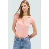 Crop Kısa Kol Bluz V Yaka Fitted Poliviskon Kaşkorse Özenle Seçilmiş Uzun Ömürlü Modern Stil