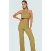 Dantel Detaylı Halter Yaka Crop Bluz ve Geniş Paça Pantolon Plaj Takımı Özel Tasarım