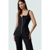 Denim Fermuarlı Kare Yaka Bluz Basic Fitted Kalıp Rahat Ve Şık Dayanıklı Malzeme