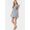 Denim Mini Elbise Kare Yaka Büzgülü Fırfırlı Kol Yazlık Günlük Tarz Yüksek Kalite Zarifane Tasarım