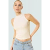 Dik Yaka Örme Bluz Fitted Kalıp %100 Polyester Yazlık Günlük Konforlu Kesim Şık Görünüm