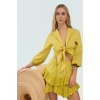 Dokuma Flamlı Pamuk Bluz V Yaka Balon Kol Crop Trend Tasarım Yüksek Kalite