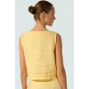 Dokuma Keten Bluz Kolsuz Crop Regular Günlük Kombin Dayanıklı Malzeme Şık Görünüm Modern Stil