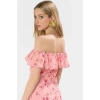 Dokuma Polyester Midi Elbise Belden Açılan Etek Çiçek Desenli Carmen Yaka Günlük Kullanım İçin