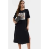 Dokuma Polyester Midi Elbise Bisiklet Yaka Shift Kalıp Düz Desen 115 cm Boy Modern Stil