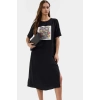 Dokuma Polyester Midi Elbise Bisiklet Yaka Shift Kalıp Düz Desen 115 cm Boy Modern Stil