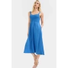 Dokuma Polyester Midi Elbise V Yaka Belden Skater Kalıp Gipeli Rahat Yüksek Kalite Şık Görünüm