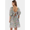 Dokuma Polyester Mini Elbise Çiçekli Desen Belden Kalp Yaka Yaz Şık Görünüm Modern Stil