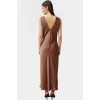 Düz Kesim Saten Maxi Elbise Polyester Elastomultiester Kumaş Kayık Yaka Özenle Seçilmiş