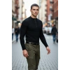 Erkek Basic Fitted Dar Kesim Dik Yaka Fermuarlı Triko Dokuma Uzun Kollu Pamuk Polyester Kazak