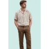 Erkek Basic Oversize Keten Karışımlı Gömlek Çizgili Apaş Yaka Rahat Günlük Kaliteli Malzeme