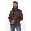Erkek El Yapımı Kapüşonlu Derimont Kahverengi Hakiki Kuzu Derisi Erkek Mont