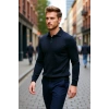 Erkek Fitted Kesim Polo Yaka Triko Kazak Uzun Kollu Smart Casual Tarzı Günlük Şıklık Sunar
