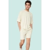 Erkek Geniş Paça Şort Normal Bel Kısa Boy Ottoman Dokuma Rahat Günlük Stil Kaliteli Malzeme