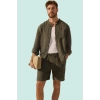 Erkek Keten Gömlek Oversize Hakim Yaka Uzun Kol Rahat Günlük Hafta Sonu Yaz Aylarının Vazgeçilmezi