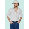 Erkek Keten Karışımlı Çizgili Gömlek Regular Fit Yaka Casual Günlük Yaz Aylarının Vazgeçilmezi