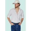 Erkek Keten Karışımlı Çizgili Gömlek Regular Fit Yaka Casual Günlük Yaz Aylarının Vazgeçilmezi