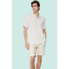 Erkek Keten Karışımlı Oversize Fit Gömlek Bisiklet Yaka Düz Desen Günlük Stil Modern Tasarım