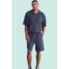 Erkek Kısa Boy Normal Bel Geniş Paça Şort Ottoman Dokuma Polyester Elastan Günlük Hafta Sonu