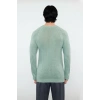 Erkek Mavi Bisiklet Yaka Fitted Seamless Reglan Kol Akrilik Triko Kazak Modern Şıklık Rahatlık