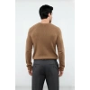 Erkek Mavi Bisiklet Yaka Fitted Seamless Reglan Kol Akrilik Triko Kazak Modern Şıklık Rahatlık