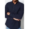 Erkek Moda Uzun Kol Dokuma Koyu Yeşil Slim Fit Yarım Patlı Hakim Yaka %100 Pamuklu Gömlek