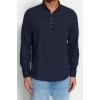 Erkek Moda Uzun Kol Dokuma Koyu Yeşil Slim Fit Yarım Patlı Hakim Yaka %100 Pamuklu Gömlek