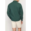 Erkek Moda Uzun Kol Dokuma Koyu Yeşil Slim Fit Yarım Patlı Hakim Yaka %100 Pamuklu Gömlek