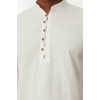 Erkek Moda Uzun Kol Dokuma Koyu Yeşil Slim Fit Yarım Patlı Hakim Yaka %100 Pamuklu Gömlek