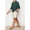 Erkek Moda Uzun Kol Dokuma Koyu Yeşil Slim Fit Yarım Patlı Hakim Yaka %100 Pamuklu Gömlek