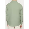 Erkek Moda Uzun Kol Dokuma Koyu Yeşil Slim Fit Yarım Patlı Hakim Yaka %100 Pamuklu Gömlek