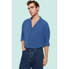 Erkek Oversize Apaş Yaka Uzun Kollu Gömlek Basic Siluet Günlük Kullanım Yaz Aylarının Vazgeçilmezi