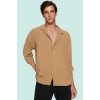Erkek Oversize Apaş Yaka Uzun Kollu Gömlek Basic Siluet Günlük Kullanım Yaz Aylarının Vazgeçilmezi