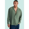 Erkek Oversize Apaş Yaka Uzun Kollu Gömlek Basic Siluet Günlük Kullanım Yaz Aylarının Vazgeçilmezi