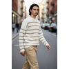Erkek Oversize Bisiklet Yaka Çizgili Selanik Dokuma Kalın Akrilik Kışlık Kazak Konforlu Stil
