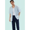 Erkek Oversize Fit Kısa Kollu Pamuklu Gömlek Apaş Yaka Düz Desen Günlük Stil Modern Tasarım