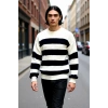 Erkek Oversize Geniş Kalıp Bisiklet Yaka Çizgili Akrilik Triko Kazak Soğuk Kış Günleri İçin İdeal