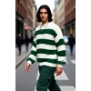 Erkek Oversize Geniş Kalıp Bisiklet Yaka Çizgili Akrilik Triko Kazak Soğuk Kış Günleri İçin İdeal
