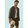 Erkek Oversize Keten Gömlek Hakim Yaka Uzun Kol Basic Günlük Hafta Sonu Yaz Aylarının Vazgeçilmezi