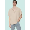 Erkek Oversize Keten Görünümlü Gömlek Kısa Kollu Apaş Yaka Günlük Yaz Aylarının Vazgeçilmezi