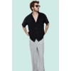 Erkek Oversize Keten Görünümlü Gömlek Kısa Kollu Apaş Yaka Günlük Yaz Aylarının Vazgeçilmezi
