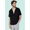 Erkek Oversize Keten Görünümlü Gömlek Kısa Kollu Apaş Yaka Günlük Yaz Aylarının Vazgeçilmezi