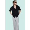 Erkek Oversize Keten Görünümlü Gömlek Kısa Kollu Apaş Yaka Günlük Yaz Aylarının Vazgeçilmezi