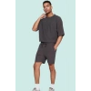 Erkek Rahat Kesim Şort; Polyester Elastan Dokulu Ottoman Kumaş Normal Bel Kısa Boy Günlük Kullanım