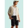 Erkek Regular Fit Çizgili Keten Dokulu Gömlek Pamuk Günlük Kullanım Yaz Aylarının Vazgeçilmezi