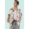 Erkek Regular Fit Kısa Kollu Bürümcük Çizgili Gömlek Rahat Yazlık Tasarım Günlük Kombinler