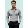 Erkek Regular Fit Nakış Detaylı Smart Gömlek Uzun Kol Pamuklu Günlük Kullanım Modern Tasarım