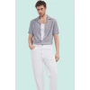 Erkek Regular Fit Polyester Gömlek; Keten Görünümlü Apaş Yaka Kısa Kol Yazlık Günlük Kullanım