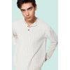Erkek Relaxed Fit Keten Karışımlı Gömlek Bisiklet Yaka Düz Desen Casual Günlük Özel Günler